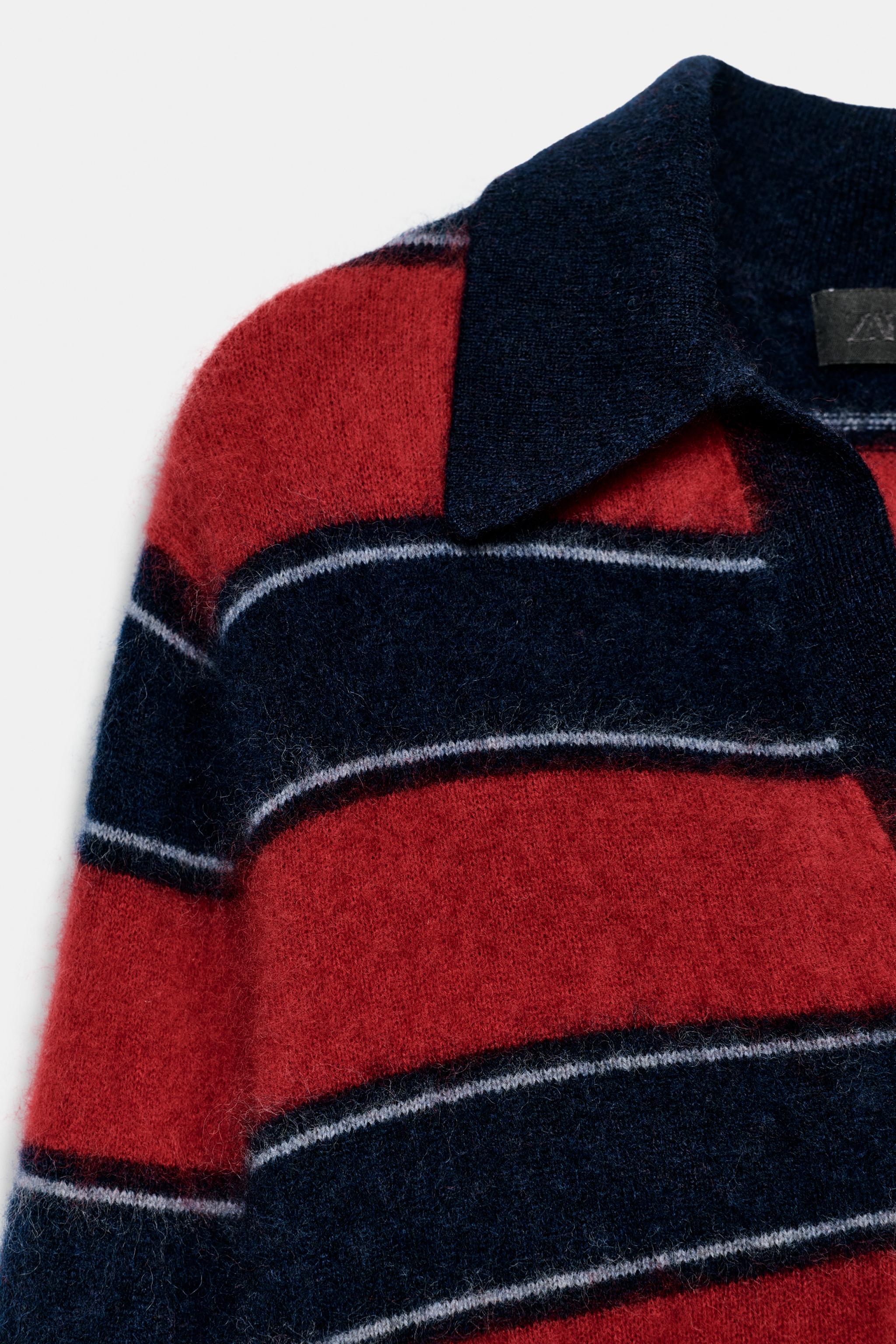 PULL 100 % LAINE À RAYURES COL POLO